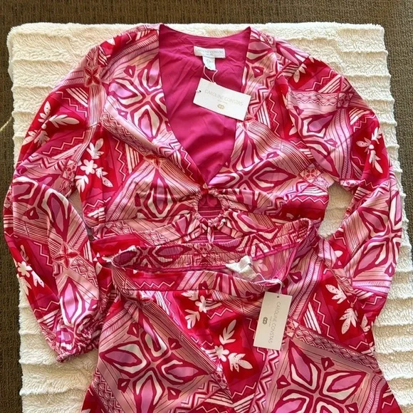 Caroline Constas two-piece set printed long sleeve cropped top & wide leg pants